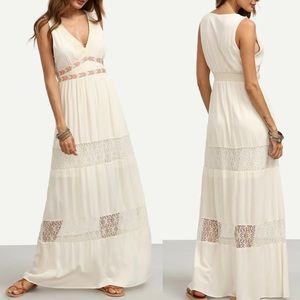 Flying Tomato Women's Cream Lace Maxi Dress